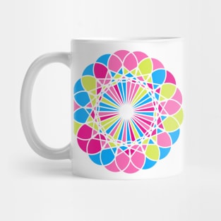 Random geometric elements in digital mandala in bright neon colors Mug